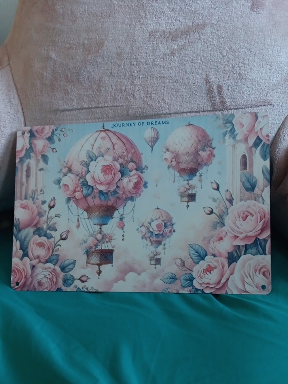 Wall deco floral hot air balloon metallic 12x 8"